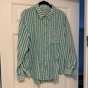 Marine Layer Linen Striped Shirt in Green and White
